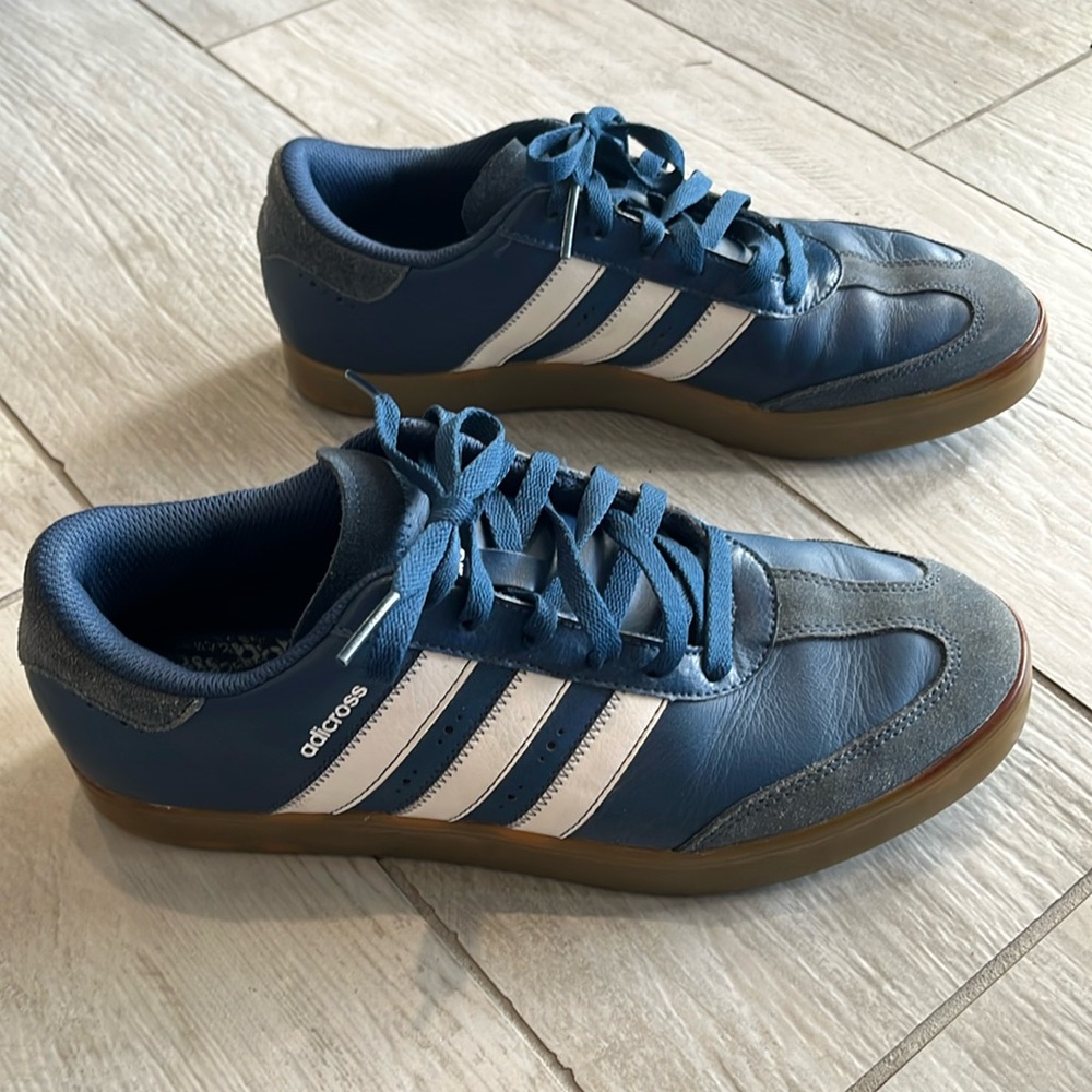 Men’s Adidas Blue and White Samba Gum Sole Golf Shoes
